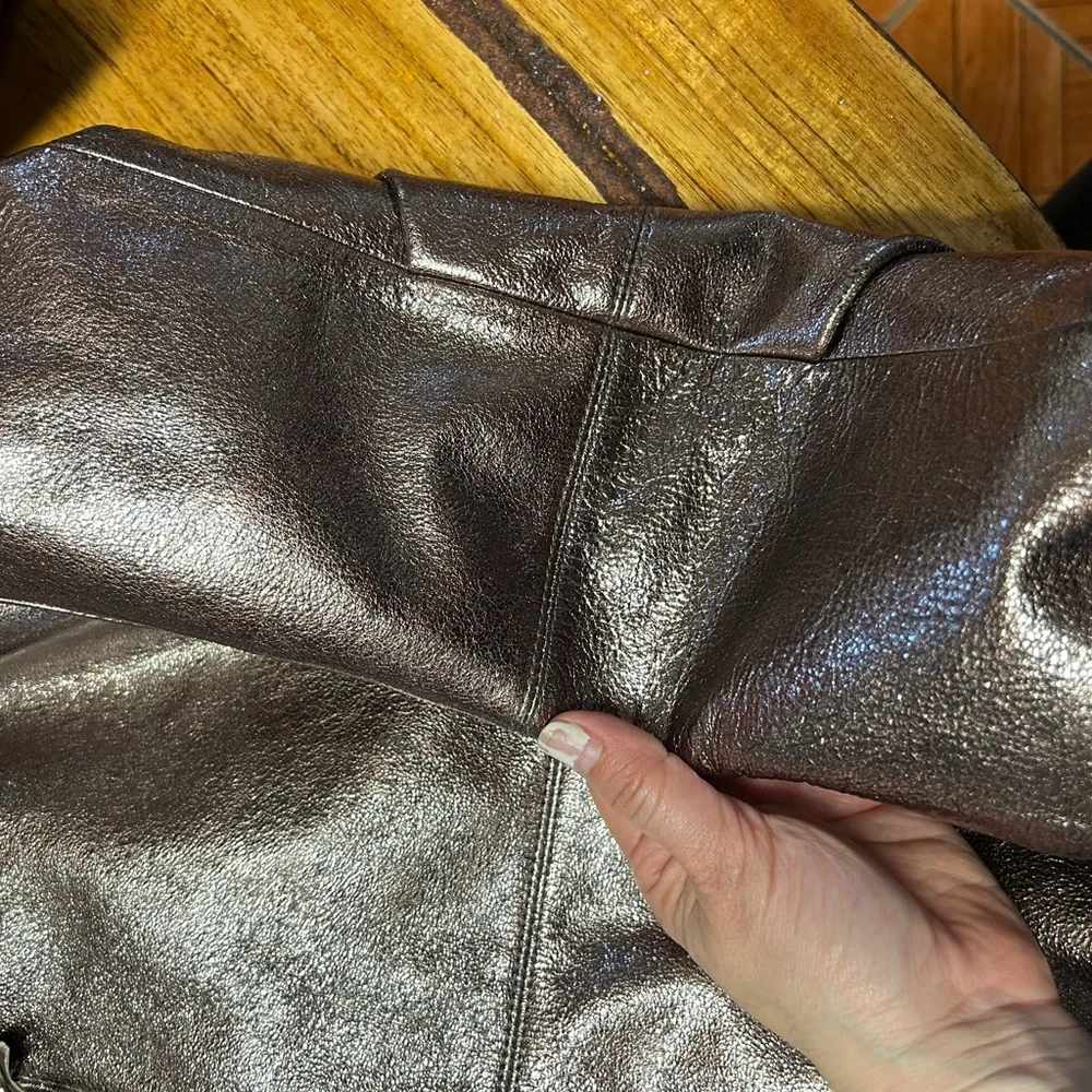 Y2K Coach Brooke Metallic Bronze Leather Tote with Chain and Black Handles - Picture 7 of 12
